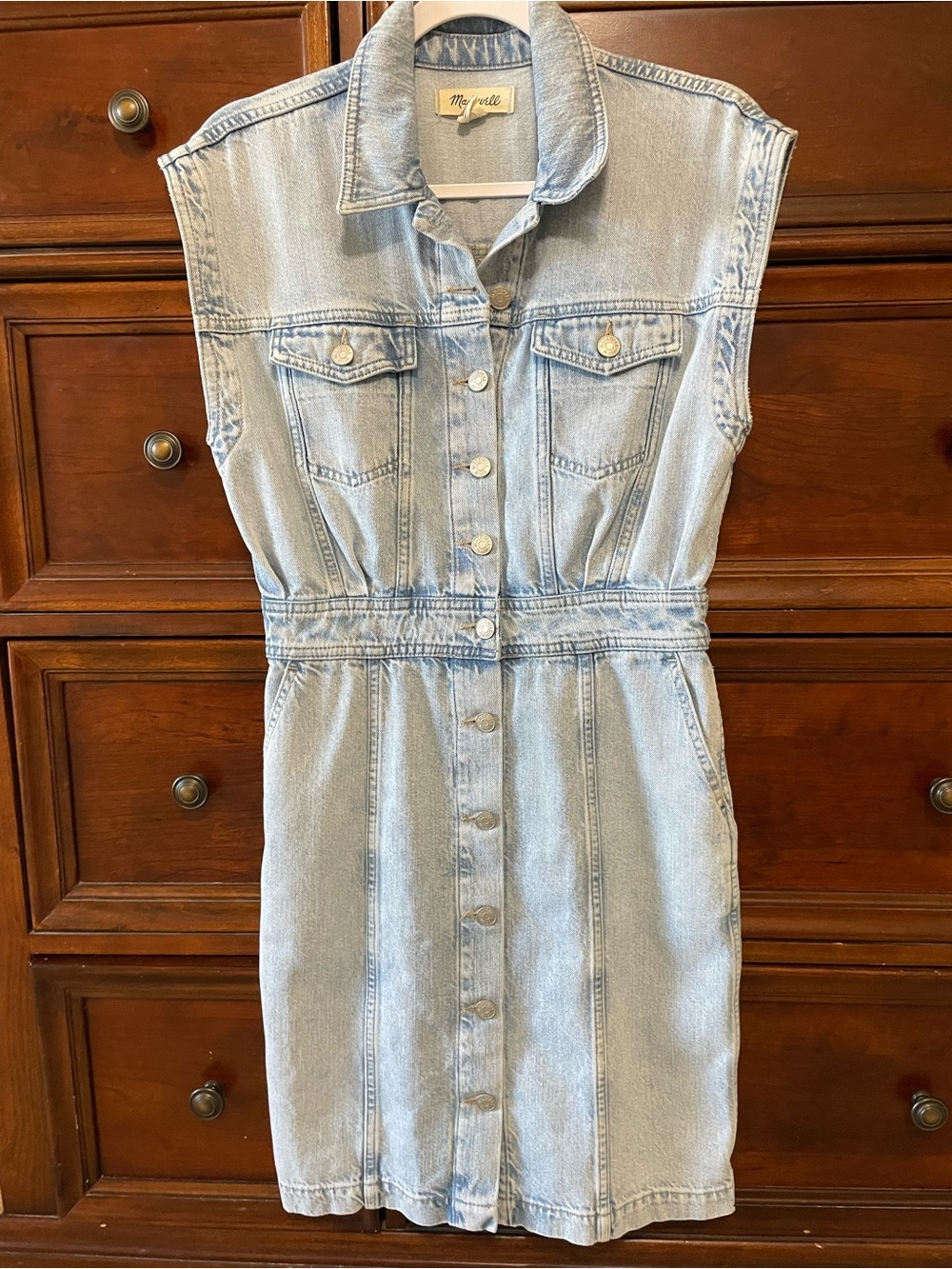 MADEWELL Denim Cap-Sleeve Shirtdress in Aquino Wash SIZE 2